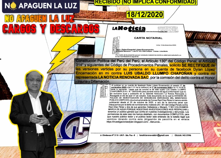 La primera carta notarial: Luis Llumpo y La Noticia Renovada