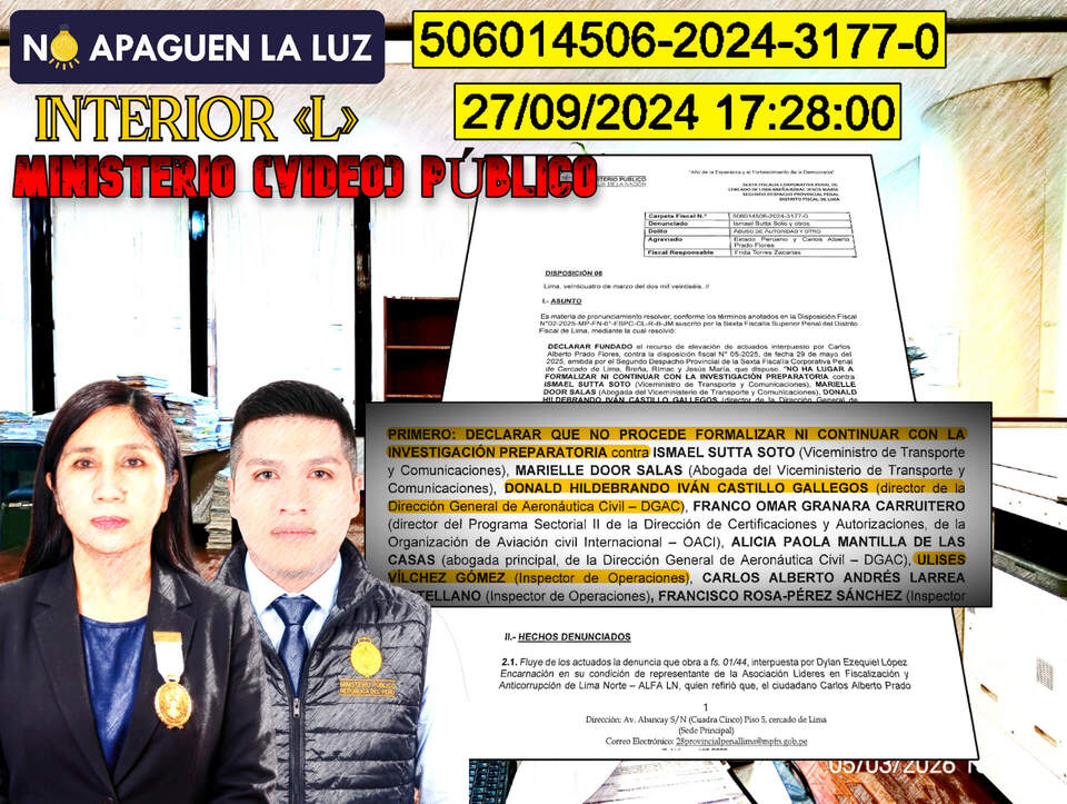 El Segundo Despacho de la Sexta Fiscalía Penal por tercera vez blinda a la DGAC